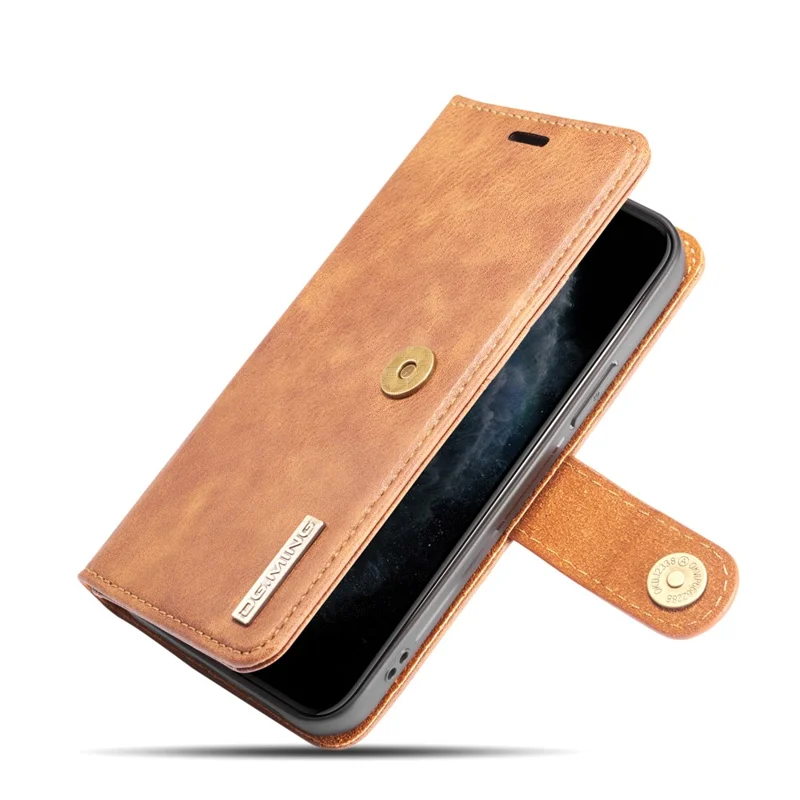 DG.MING Anti-scratch Split Leather Wallet Design Detachable 2-in-1 Phone Cover for iPhone 13 mini 5.4 inch - Brown