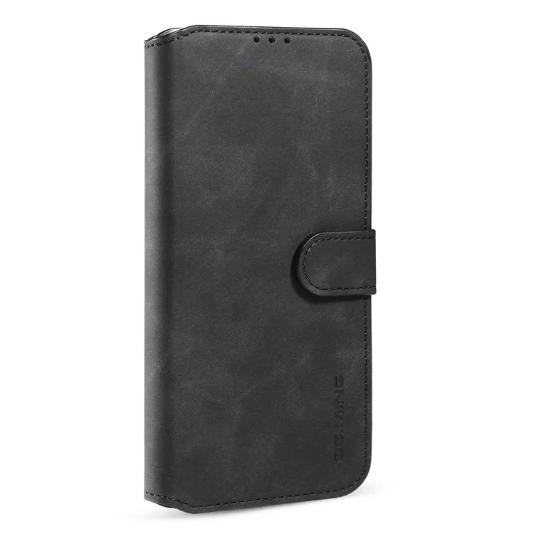 DG.MING Retro Style Leather Folio Flip Phone Cover with Wallet Stand Design for iPhone 13 mini 5.4 inch - Black