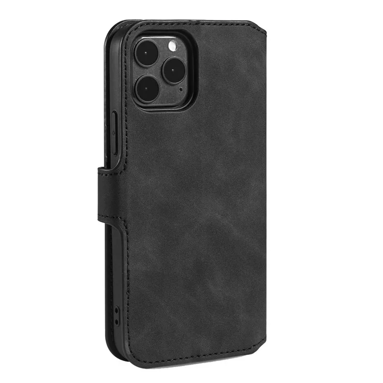 DG.MING Retro Style Leather Folio Flip Phone Cover with Wallet Stand Design for iPhone 13 mini 5.4 inch - Black