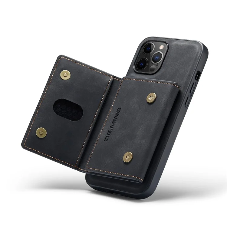 Dg. Ming M2 Series Aprimorou Quatro Cantos Destacáveis ​​de 8 Slots de Cartas Design de Cartas de Design Sem Fio Carrego Híbrido Caixa de Kickstand Para Iphone 13 Pro Máximo de 6,7 Polegadas - Preto