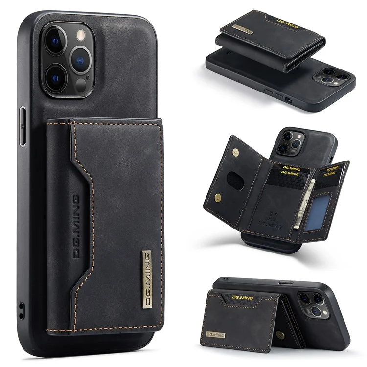 DG.MING M2 Series Enhanced Four Corners Magnetic Detachable 8 Card Slots Design Wireless Charging Hybrid Kickstand Case for iPhone 13 Pro Max 6.7 inch - Black