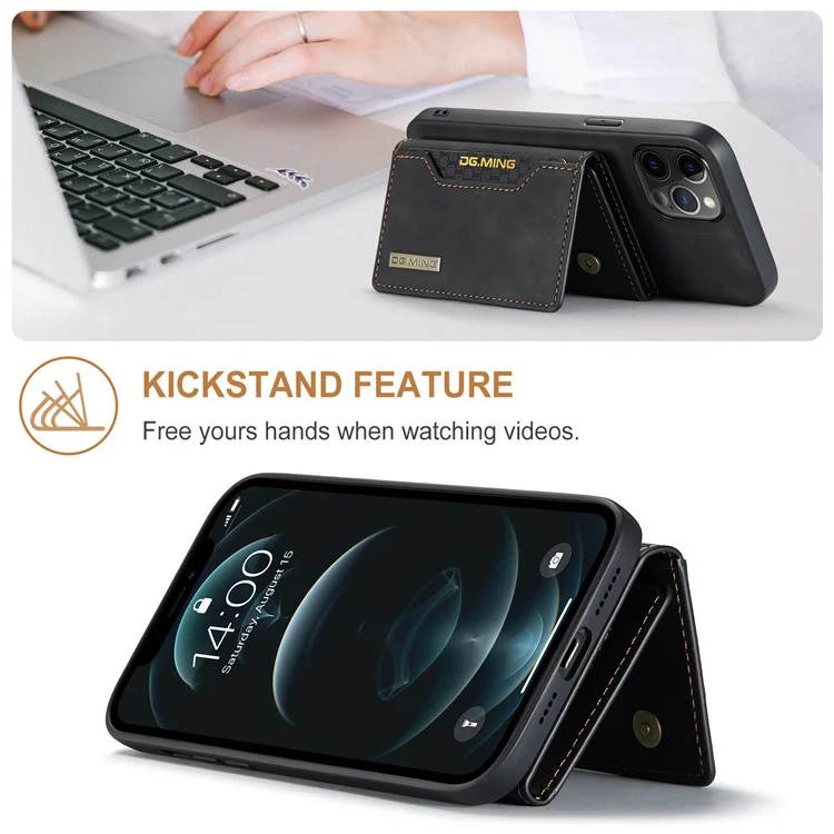 DG.MING M2 Series Enhanced Four Corners Magnetic Detachable 8 Card Slots Design Wireless Charging Hybrid Kickstand Case for iPhone 13 Pro Max 6.7 inch - Black