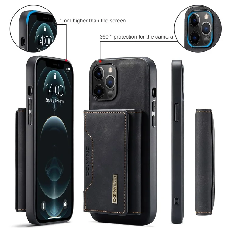 DG.MING M2 Series Enhanced Four Corners Magnetic Detachable 8 Card Slots Design Wireless Charging Hybrid Kickstand Case for iPhone 13 Pro Max 6.7 inch - Black