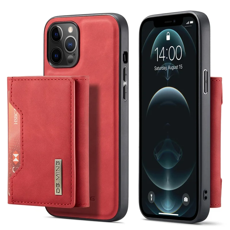 DG.MING M2 Series Enhanced Four Corners Magnetic Detachable 8 Card Slots Design Wireless Charging Hybrid Kickstand Case for iPhone 13 Pro Max 6.7 inch - Red