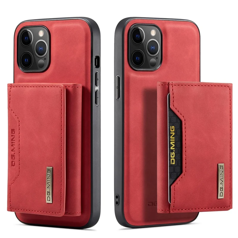 DG.MING M2 Series Enhanced Four Corners Magnetic Detachable 8 Card Slots Design Wireless Charging Hybrid Kickstand Case for iPhone 13 Pro Max 6.7 inch - Red