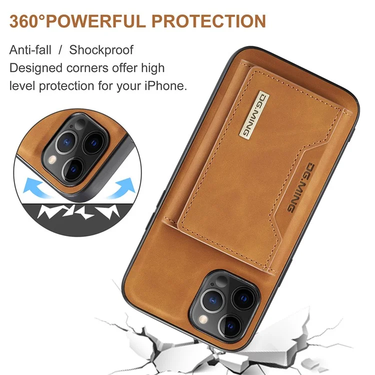 DG.MING M2 Series Magnetic Detachable 2-in-1Tri-Fold Wallet Wireless Charging Hybrid Kickstand Case for iPhone 13 Pro 6.1 inch - Marrón