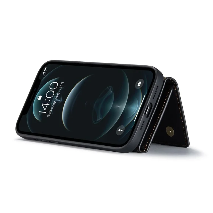 DG.MING M1 Series Wireless Charging Leather Coated TPU + PC Magnet Absorption Wallet Hybrid Cover Shell with Kickstand for iPhone 13 Pro 6.1 inch - Black