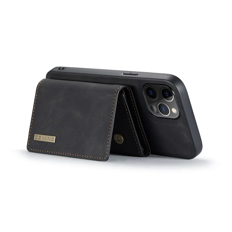DG.MING M1 Series Wireless Charging Leather Coated TPU + PC Magnet Absorption Wallet Hybrid Cover Shell with Kickstand for iPhone 13 Pro 6.1 inch - Black