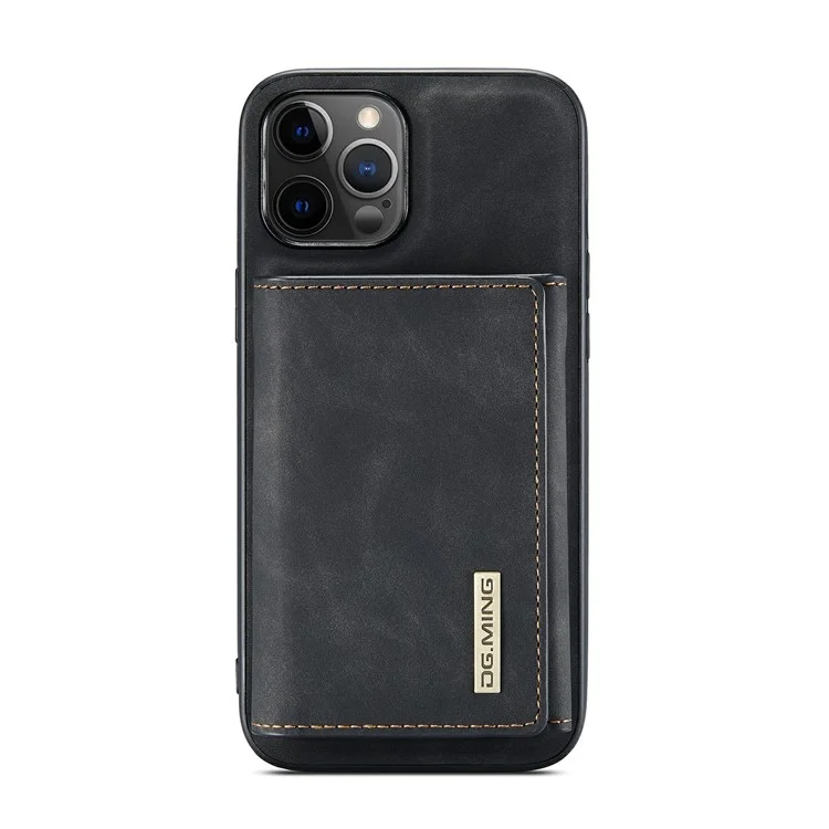 DG.MING M1 Series Magnet Absorption Wallet Leather Coated TPU + PC Hybrid Cover Shell with Kickstand for iPhone 13 mini 5.4 inch - Black