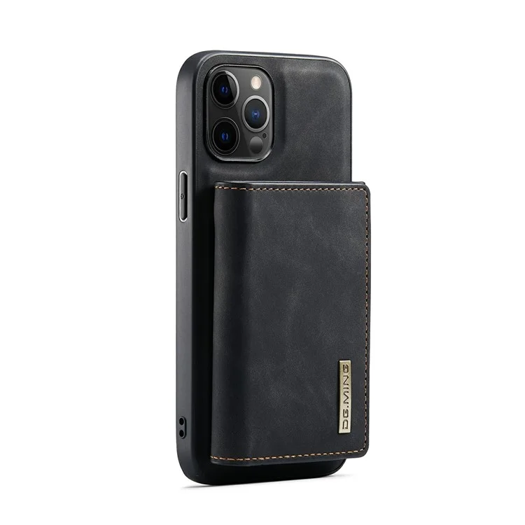 DG.MING M1 Series Magnet Absorption Wallet Leather Coated TPU + PC Hybrid Cover Shell with Kickstand for iPhone 13 mini 5.4 inch - Black