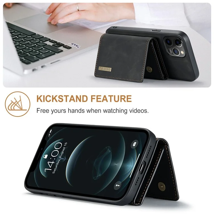 DG.MING M1 Series Magnet Absorption Wallet Leather Coated TPU + PC Hybrid Cover Shell with Kickstand for iPhone 13 mini 5.4 inch - Black