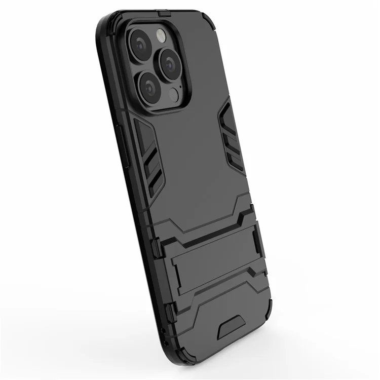 Shockproof 2 in 1 Hybrid Hard PC Flexible TPU Protective Case with Kickstand for iPhone 13 Pro 6.1 inch - Black