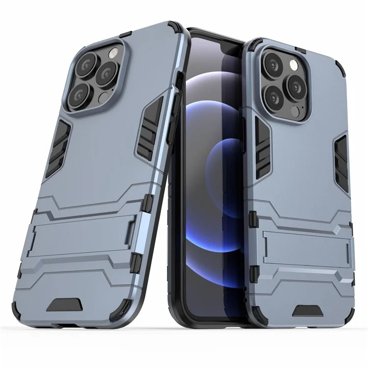 Shockproof 2 en 1 Case de Protección de TPU Flexible de PC Dura Híbrida Con Kickstand Para Iphone 13 Pro 6.1 Pulgadas - Azul