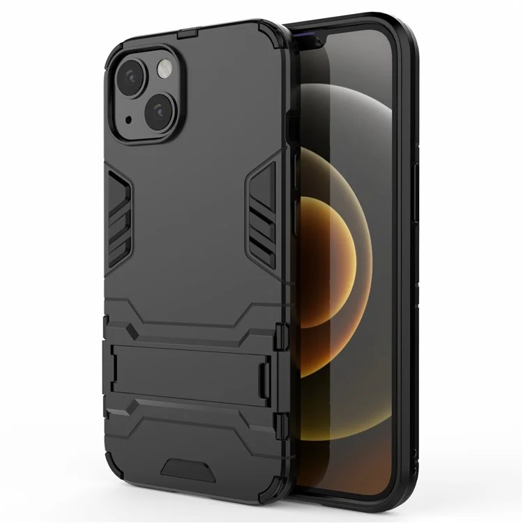 Kickstand Heavy Duty Stoßfest 2 In 1 Hybrid Hard PC Und Flexibles Weiches TPU-Telefonabdeckung Für IPhone 13 6,1 Zoll - Schwarz