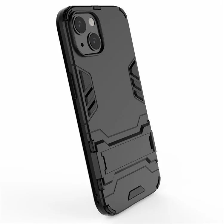 Kickstand Heavy Duty Stoßfest 2 In 1 Hybrid Hard PC Und Flexibles Weiches TPU-Telefonabdeckung Für IPhone 13 6,1 Zoll - Schwarz