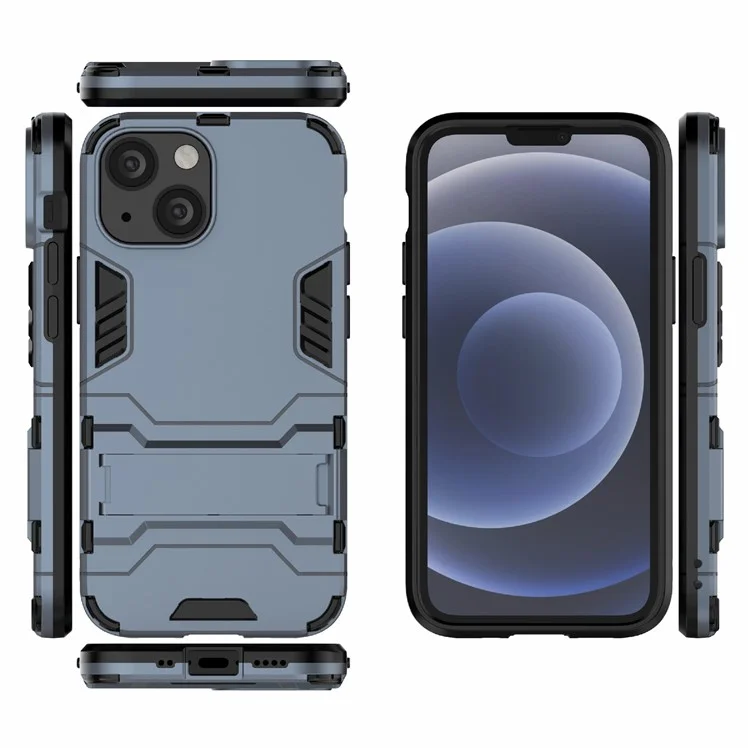 Drop Protection 2 in 1 Kickstand Hybrid Hard PC Soft TPU Shockproof Protective Case for iPhone 13 mini 5.4 inch - Blue