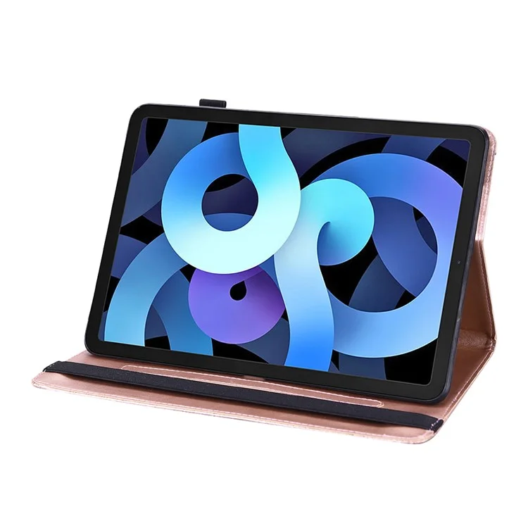 Coperchio di Supporto Per Compresse in Pelle Modello Floreale Con Funzione di Risveglio/sonno Automatico e Supporto Per Ipad Air (2020)/Air (2022) - Oro Rosa
