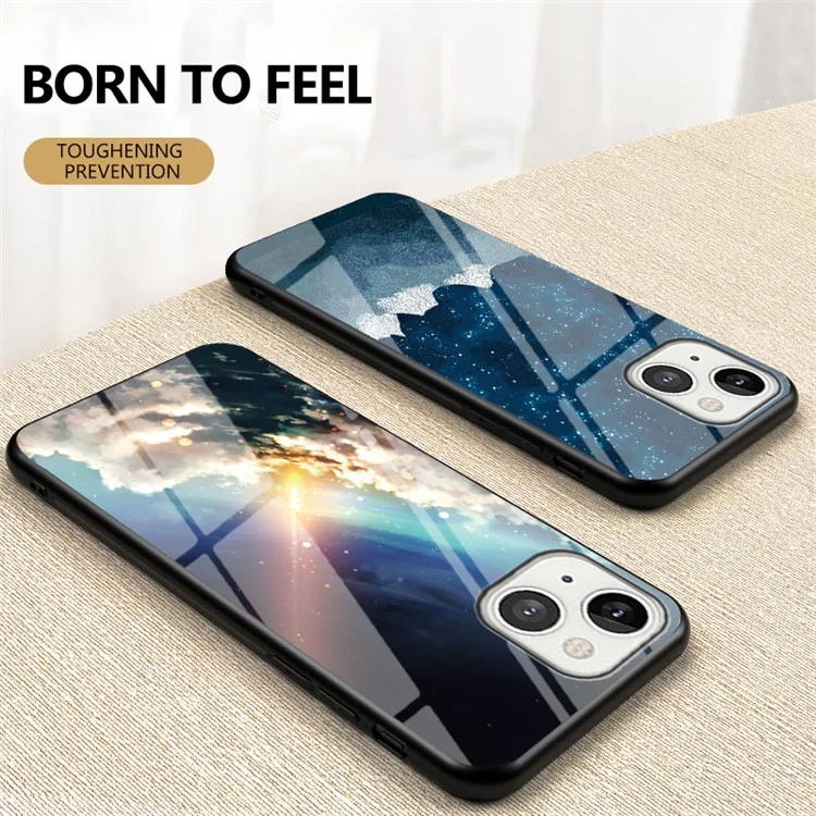 Starry Sky Tempered Glass Anti-Scratch Soft Edge Shockproof Back Cover Case für iPhone 13 mini 5.4 Zoll - Star Lou Chess Cloth