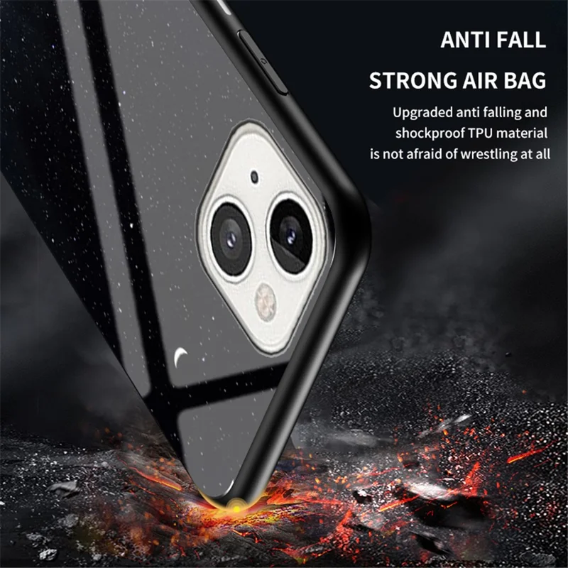 Starry Sky Tempered Glass Anti-Scratch Soft Edge Shockproof Back Cover Case for iPhone 13 mini 5.4 inch - Color Starry Sky