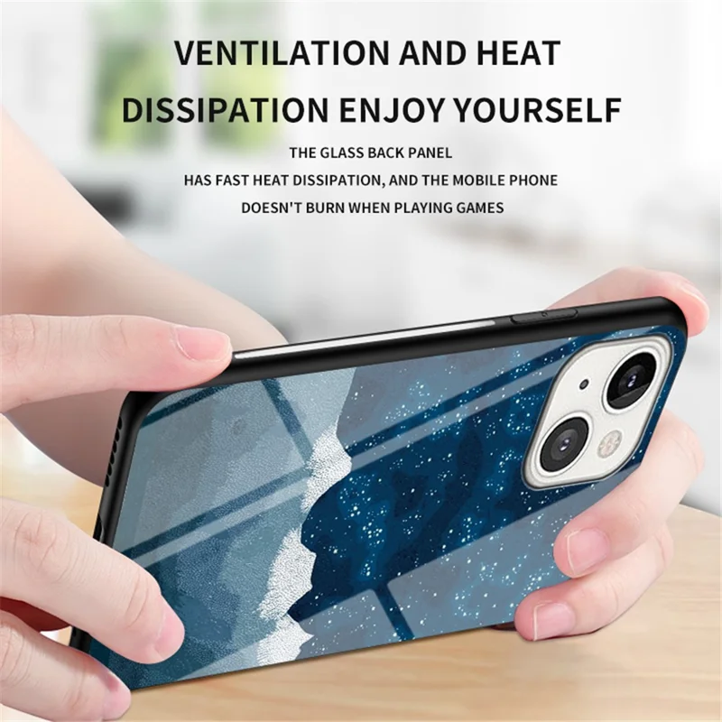 Starry Sky Tempered Glass Anti-Scratch Soft Edge Shockproof Back Cover Case for iPhone 13 mini 5.4 inch - Color Starry Sky