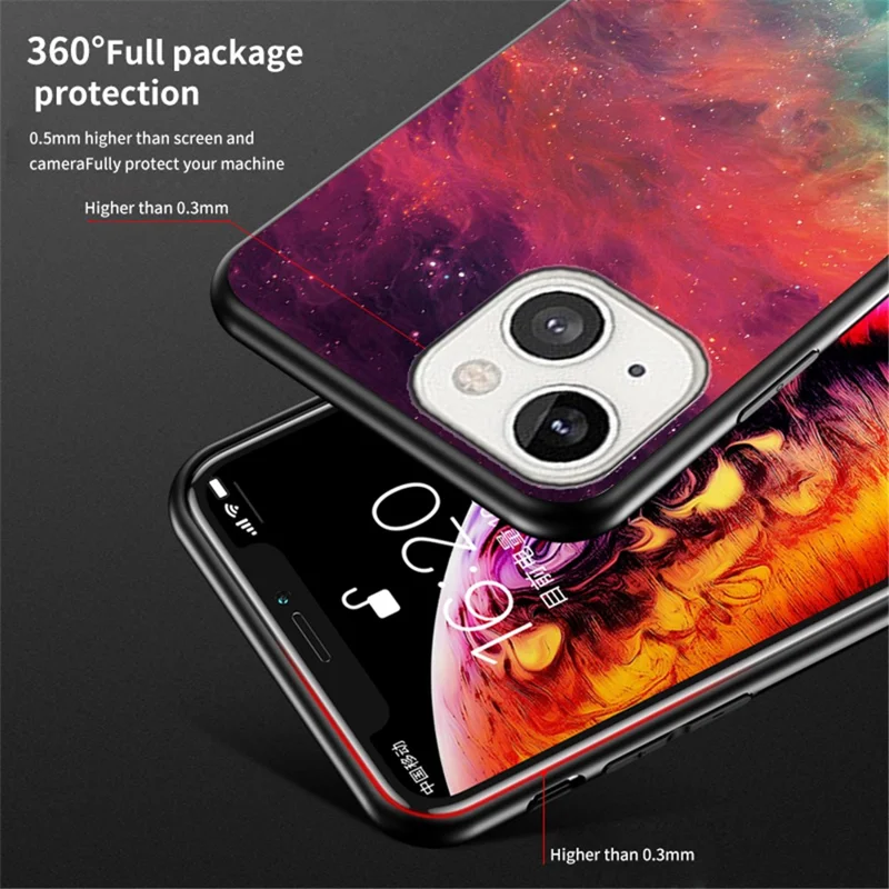 Starry Sky Tempered Glass Anti-Scratch Soft Edge Shockproof Back Cover Case for iPhone 13 mini 5.4 inch - Color Starry Sky