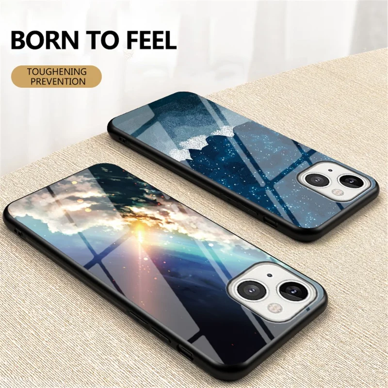 3D Starry Sky Texture Tempered Glass Smooth Scratch-Proof Protective Back Cover for iPhone 13 6.1 inch - Bright Starry Sky
