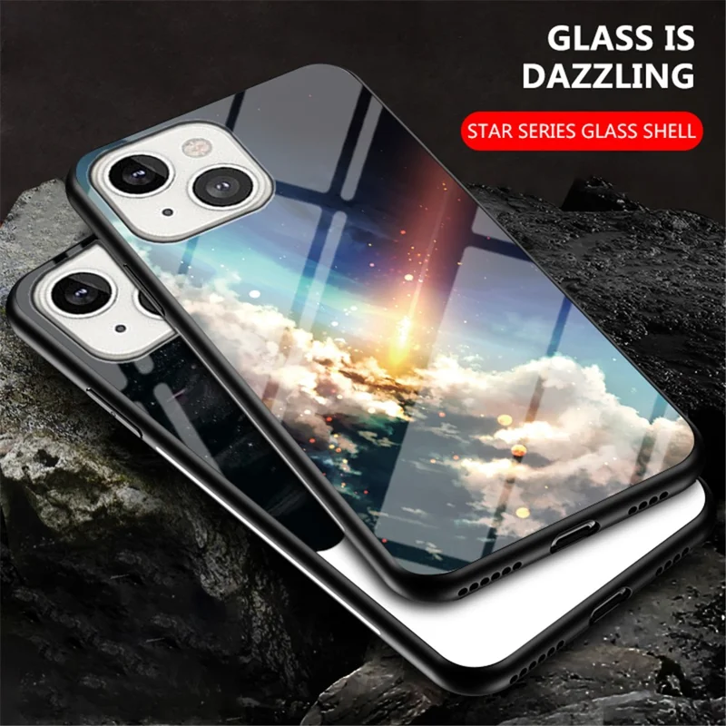 3D Starry Sky Texture Tempered Glass Smooth Scratch-Proof Protective Back Cover for iPhone 13 6.1 inch - Bright Starry Sky