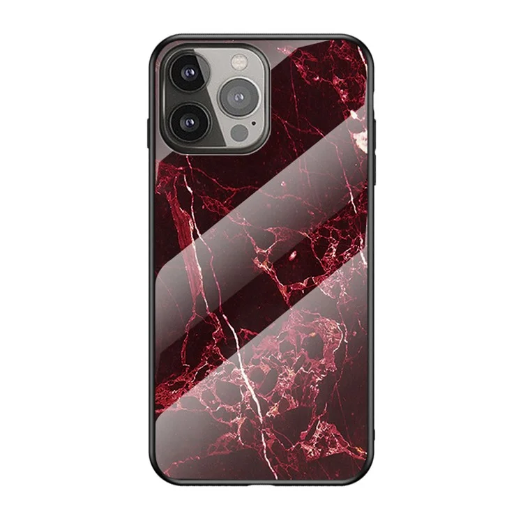 Stylish Marble Design Premium Tempered Glass Hybrid Shockproof Protection Impact Cover for iPhone 13 Pro Max 6.7 inch - Blood Red Marble