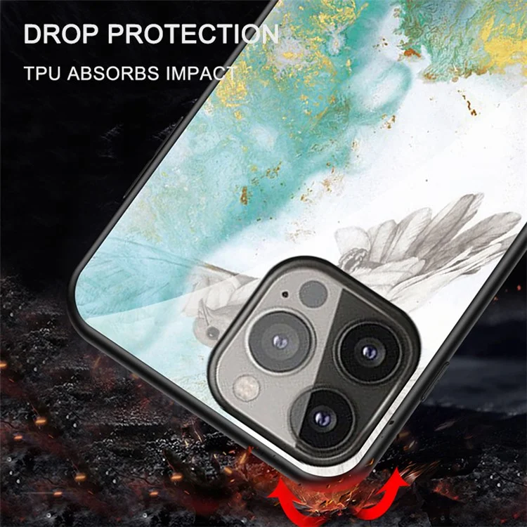 Stylish Marble Design Premium Tempered Glass Hybrid Shockproof Protection Impact Cover for iPhone 13 Pro Max 6.7 inch - Blood Red Marble
