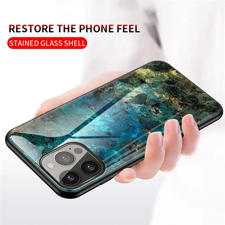 Stylish Marble Design Premium Tempered Glass Hybrid Shockproof Protection Impact Cover for iPhone 13 Pro Max 6.7 inch - Blood Red Marble