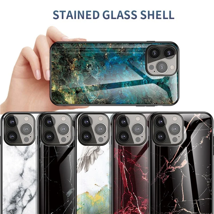 Stylish Marble Design Premium Tempered Glass Hybrid Shockproof Protection Impact Cover for iPhone 13 Pro Max 6.7 inch - Blood Red Marble