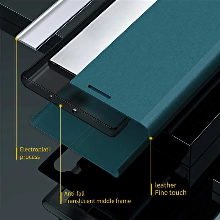 Full Coverage Strong Magnet Leather with PC Inner Folio Flip Plated Stand Case for iPhone 13 Pro Max 6.7 inch - Baby Blue