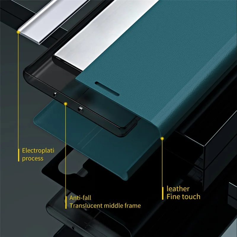 Auto Absorption Anti-Shock Folio Flip Plated Leather Stand Case for iPhone 13 Pro 6.1 inch - Red