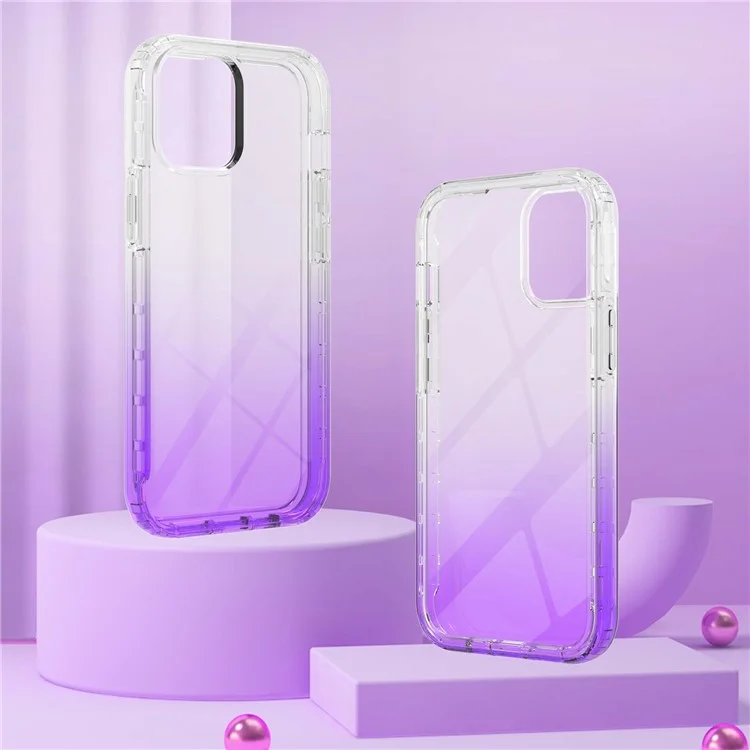 Schock-absorbierte TPU + PC La1-serie Transparent Gradientenhybrid-hülle Mit Integriertem Pet-bildschirmschutz Für Iphone 13 6,1 Zoll - Violett