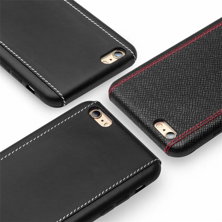 QIALINO Genuine Leather Coated Hard Back Case for iPhone 6s/6 - Plain Pattern with White Stitching