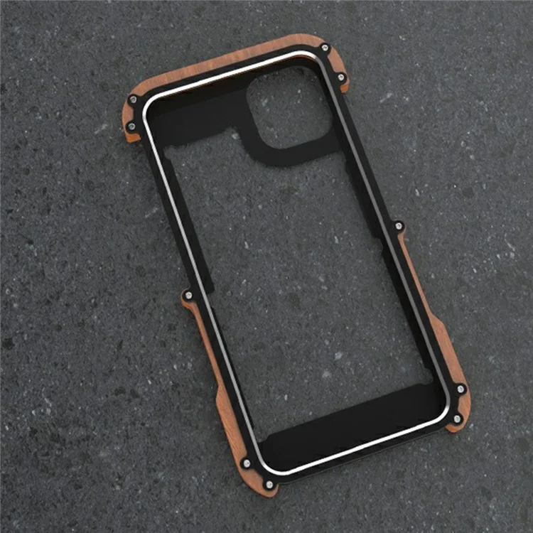 R-just Wood + Alumínio Liga Liga Protetor Caspo Celular à Prova de Choque Para Apple Iphone 13 Pro 6,1 Polegadas - Preto