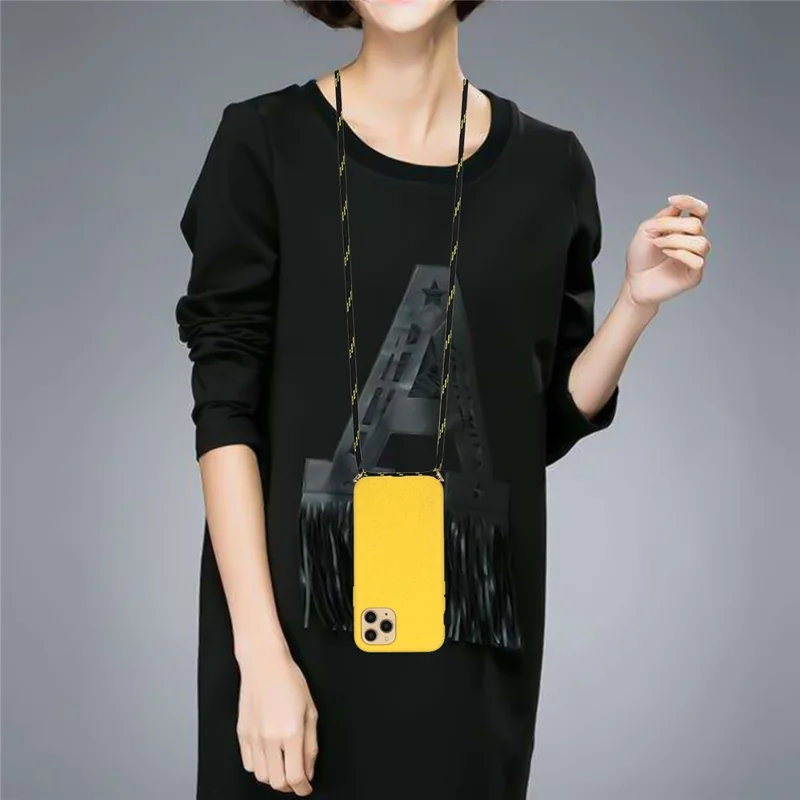 Wysokiej jakości etui z tworzywa TPU z wielofunkcyjnym paskiem ze słomy pszennej na iPhone'a 13 mini 5,4 cala - Żółty