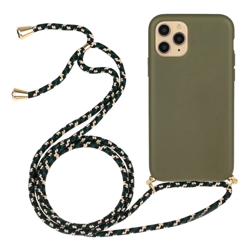 Quality TPU Phone Cover Case with Wheat Straw Multi-function Strap for iPhone 13 mini 5.4 inch - Army Green