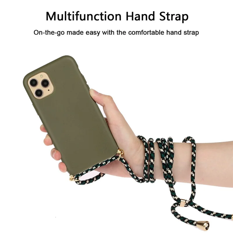 Quality TPU Phone Cover Case with Wheat Straw Multi-function Strap for iPhone 13 mini 5.4 inch - Army Green