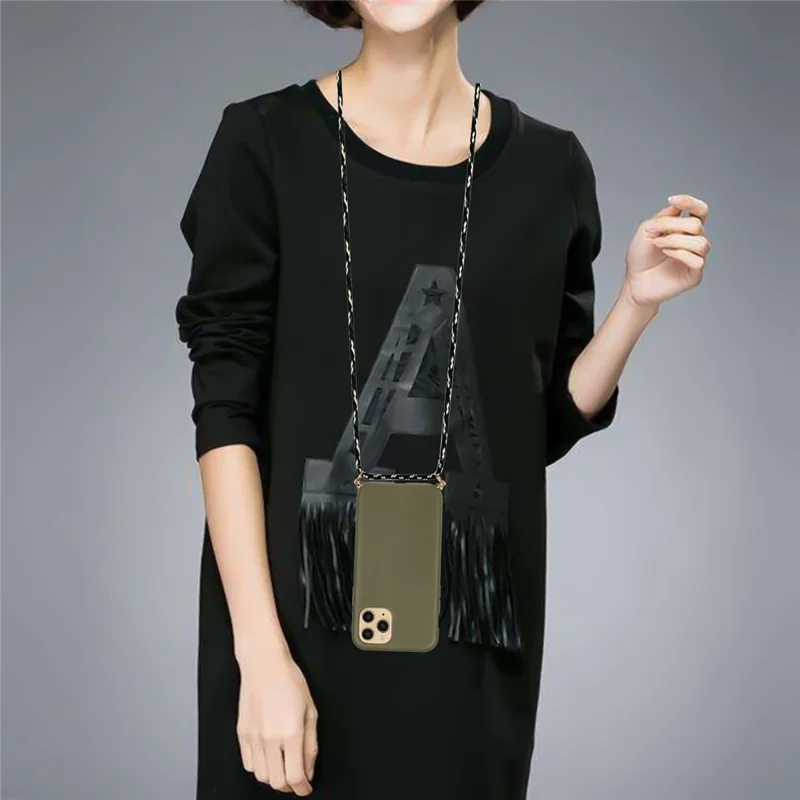 Quality TPU Phone Cover Case with Wheat Straw Multi-function Strap for iPhone 13 mini 5.4 inch - Army Green