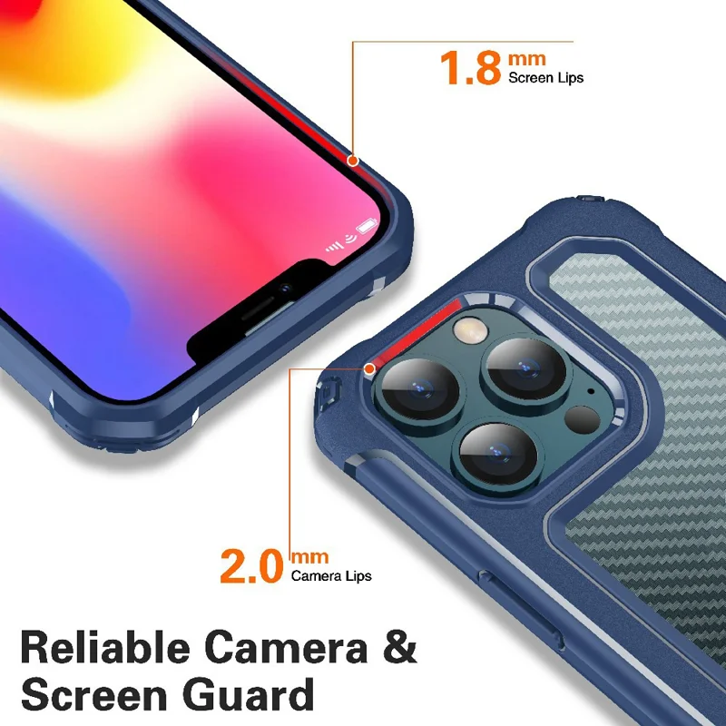 Hybrid Hard PC Flexible TPU Bumper Carbon Fiber Texture Shockproof Protective Case for iPhone 13 6.1 inch - Black