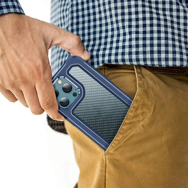 Hybrid Hard PC Flexible TPU Bumper Carbon Fiber Texture Shockproof Protective Case for iPhone 13 6.1 inch - Black