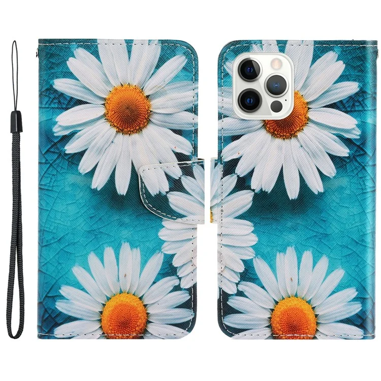 Pattern Printing Design Premium PU Leather Magnetic Clasp Flip Folio Protective Wallet Stand Cover for iPhone 13 Pro 6.1 inch - Chrysanthemum