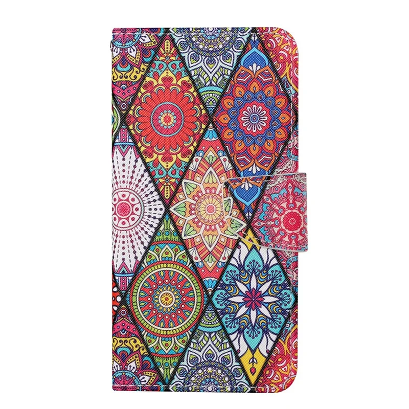 Cross Texture Pattern Printing PU Leather Wallet Stand Phone Case for iPhone 13 Pro 6.1 inch - Mandala Pattern