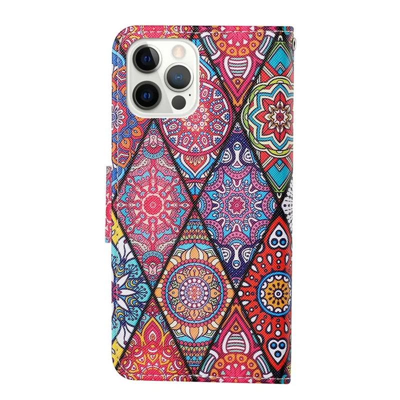 Cross Texture Pattern Printing PU Leather Wallet Stand Phone Case for iPhone 13 Pro 6.1 inch - Mandala Pattern