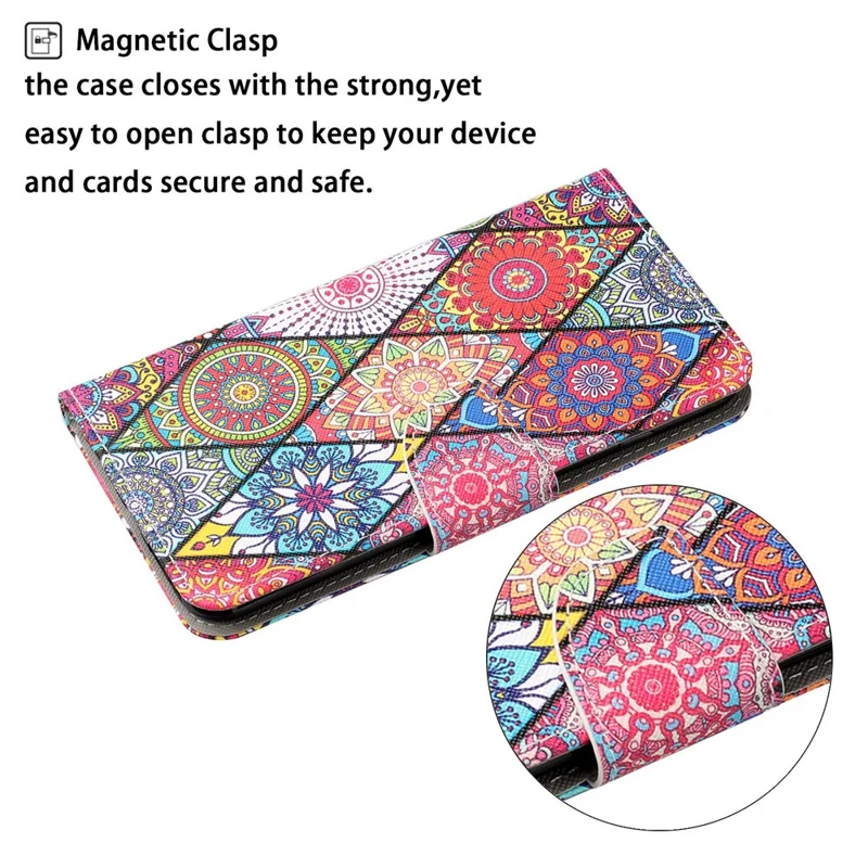 Cross Texture Pattern Printing PU Leather Wallet Stand Phone Case for iPhone 13 Pro 6.1 inch - Mandala Pattern