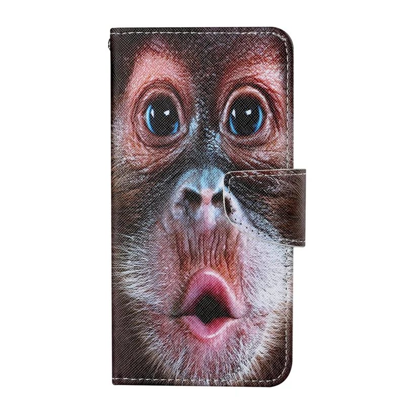 Cross Texture Pattern Printing PU Leather Wallet Stand Phone Case for iPhone 13 Pro 6.1 inch - Monkey