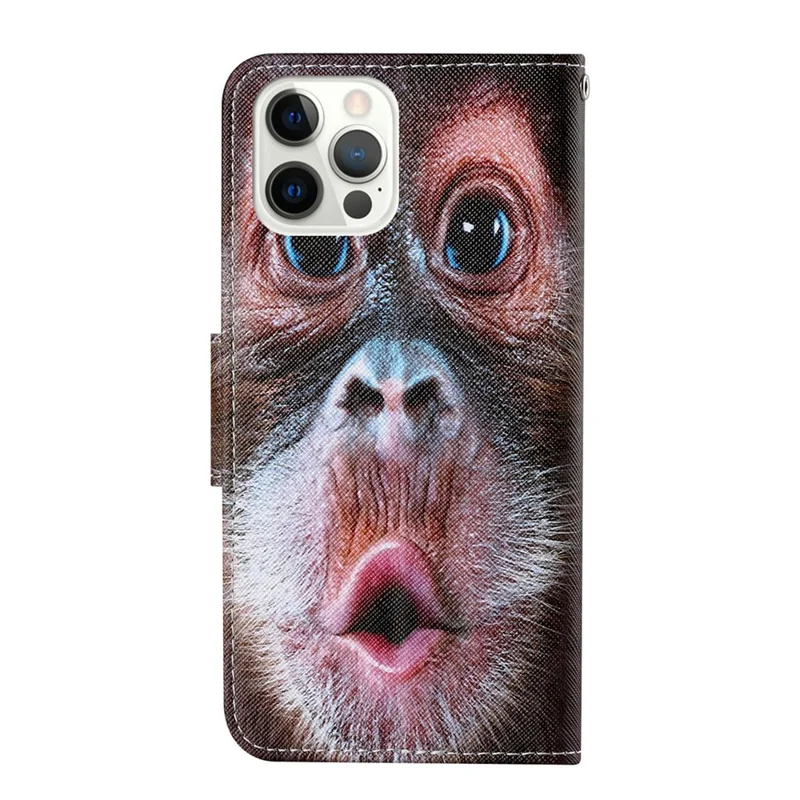 Cross Texture Pattern Printing PU Leather Wallet Stand Phone Case for iPhone 13 Pro 6.1 inch - Monkey