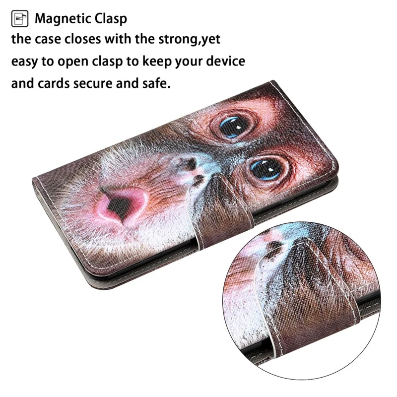 Cross Texture Pattern Printing PU Leather Wallet Stand Phone Case for iPhone 13 Pro 6.1 inch - Monkey