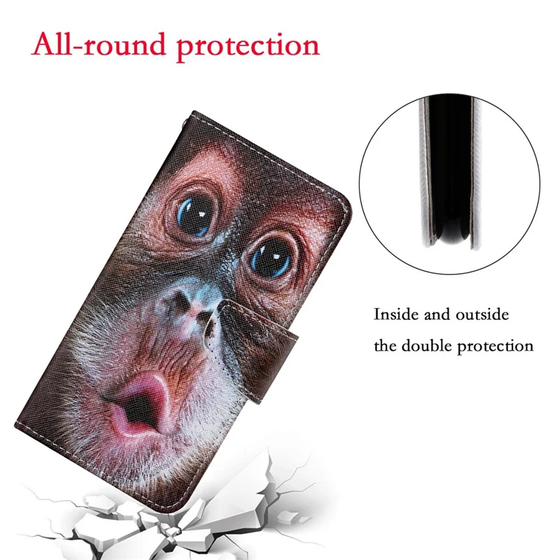 Cross Texture Pattern Printing PU Leather Wallet Stand Phone Case for iPhone 13 Pro 6.1 inch - Monkey